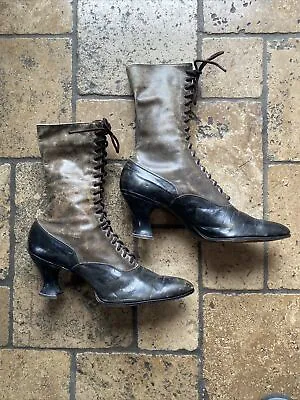 Antique Pair Of Women's Victorian/Edwardian Shoes Leather Lace Up Boots • $49.99