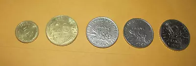 Lot Of Five French Coins; 5 20 Centimes 1 Franc 2 Francs. Circulated France • $10