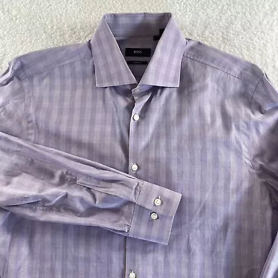 Hugo Boss Shirt Mens 16.5 34/35 Purple Check Sharp Fit Long Sleeve Button Down • $15.99
