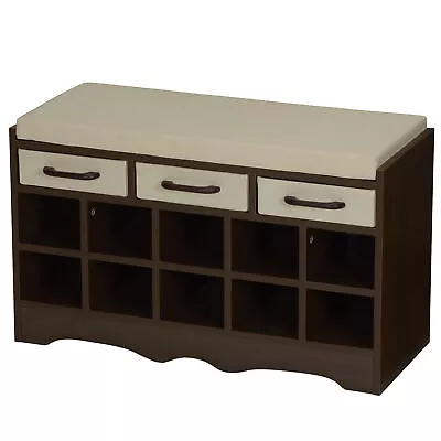 Brown Beige Wooden Shoe Storage Bench Seat Entryway Mud Room Bedroom Entry Shoes • $276.90