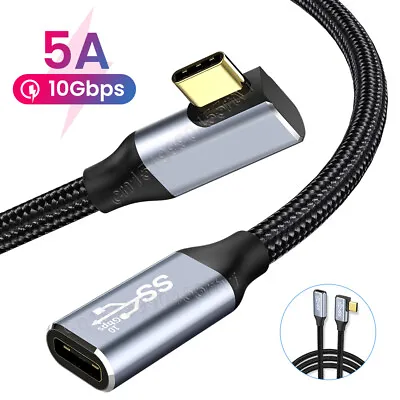 $16.59 • Buy Right Angled USB-C Type-C Male To Female Extension Data Cable Cord 100W 10Gbps