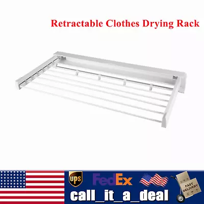 White Wall Mounted  Retractable Clothes Drying Rack For Laundry Room Bathroom • $21.85