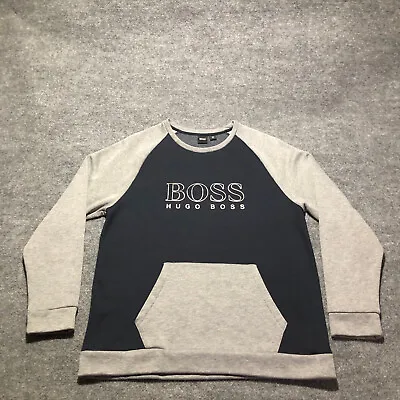 HUGO BOSS Fleece Sweatshirt Mens 2XL XXL Blue Gray Spell Out Preppy Casual Men • $28.79