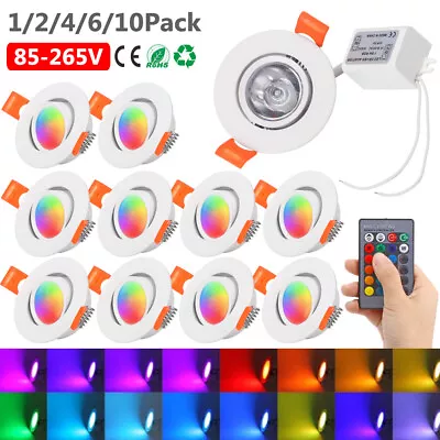 1-4Pcs LED Ceiling Lights Round Panel RGB Dimmable Recessed Downlight Remote 3W • £21.59