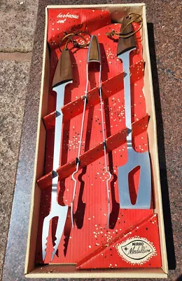 VTG 50s Mirro Medallion Barbeque Set In Box MCM Atomic Space Age BBQ Minty!! • $425
