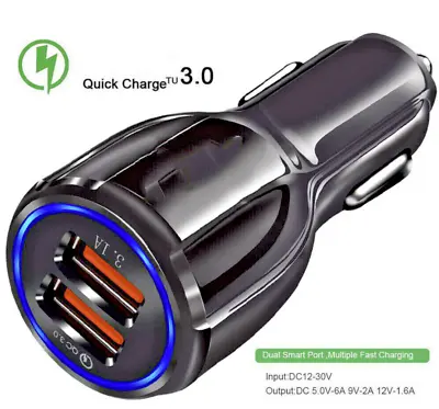 Fast Car Charger Qualcomm QC3.0 Certified Quick 2-USB Port Charge Dual 36W Black • $6.49