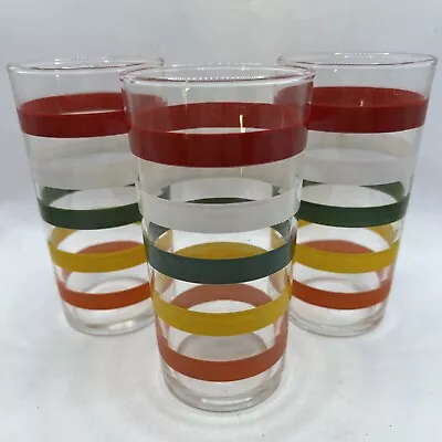 MCM Vintage Multicolored Striped Tumblers Drinking Glasses 6.25” Tall Three(3) • $21.95