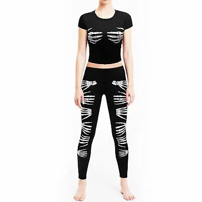 £5.99 • Buy Ladies Womens Skeleton Hands Bones Printed Girls Halloween Fancy Dress Costume