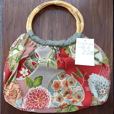 Vintage J. Jill Floral NEW Floral Barkcloth Shoulder Bag Bamboo Handle Purse NWT • $24.99