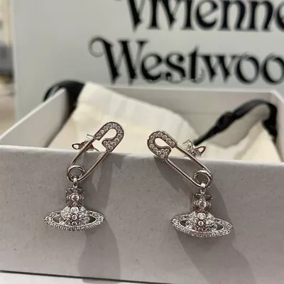 Vivienne Westwood Silver Tone Crystal Earrings Saturn Earrings  Christmas Gift • $22.99