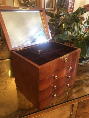 £45 • Buy Art Deco Style Vintage Wooden Jewellery Mahogany Box Used With Key Brass Handles