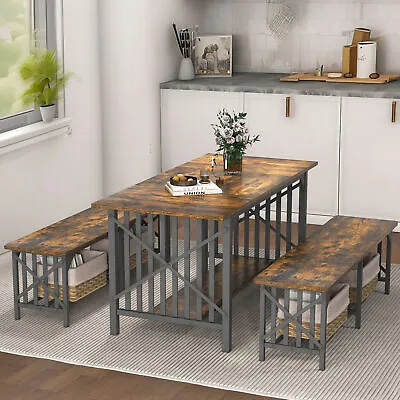 Kitchen Table With 2 Benches For 4-6 Wood Dining Room Dinette Set For Breakfast • $213.99