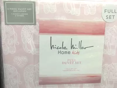 Nicole Miller Reversible Duvet Cover Set Elephant Tassels Pink White Full/Queen • $39.95