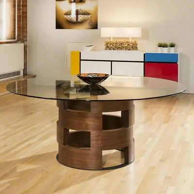 £1033.85 • Buy Modern Funky Large Round Walnut And Clear Glass Dining Table 1800mm