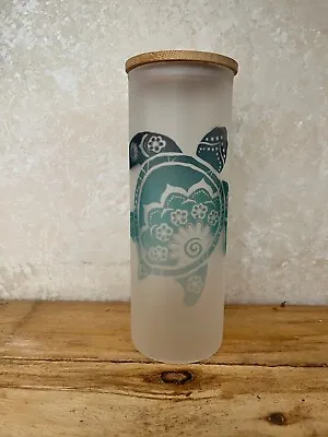 25 Oz Frosted Glass Tumbler With Bamboo Lid And 2 Straws - Sea Turtle • $25