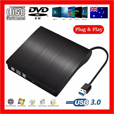 USB 3.0 Slim Portable External DVD Drive Burner Player CD RW ROM For Mac Windows • $26.45