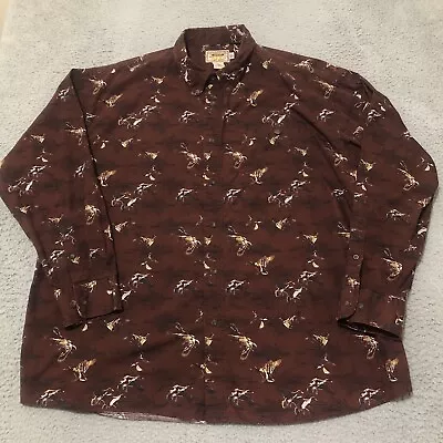 Cabelas Outfitter Series Shirt Mens 2XL Maroon Red Duck All Over Print Long Slv • $13.92