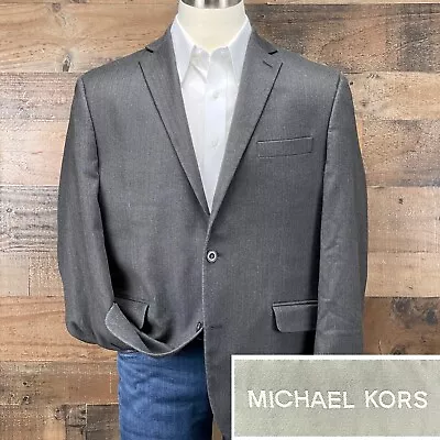 Michael Kors Sport Coat Blazer Suit Jacket Casual 2 Button Gray Herringbone 44R • $46.96