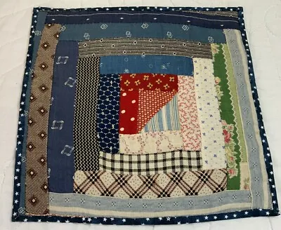 Vintage Patchwork Quilt Table Topper Log Cabin Early Calico Prints Florals • $16.50