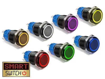 19mm Angel Eye® Halo SPST Black Aluminium Push Button LED Metal Switch AE19 • £3.99