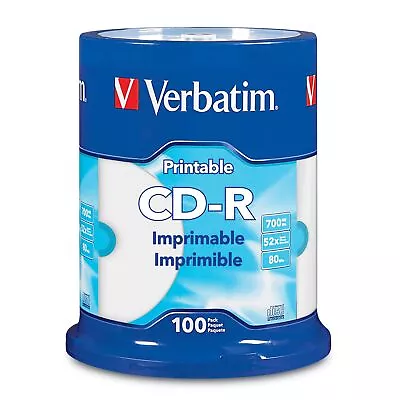 Verbatim CD-R Printable Disc Spindle Blue/White Pack Of 100 • $11.96