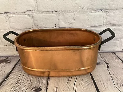 Vintage HEAVY Copper 12  X 4  X 5  Planter Pot HANDLES Granny Cottage Core • $35.89