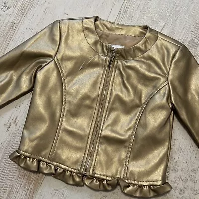 Mayoral Girls Gold Metallic Zip Ruffled Jacket Spain Size 4 NWOT • $28