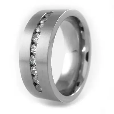 Titanium Wedding Band Men Womens Engagement Ring 9 CZ Stone Inlay Comfort Fit • $19.99
