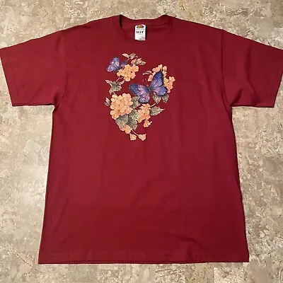 VINTAGE Fruit Of The Loom Best Butterfly Nature Flower Graphic T Shirt Mens L 1 • $14.88