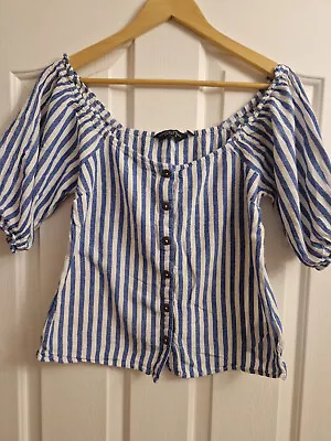 Ladies Blue And White Striped Dorothy Perkins Top Size 10 • £7.94