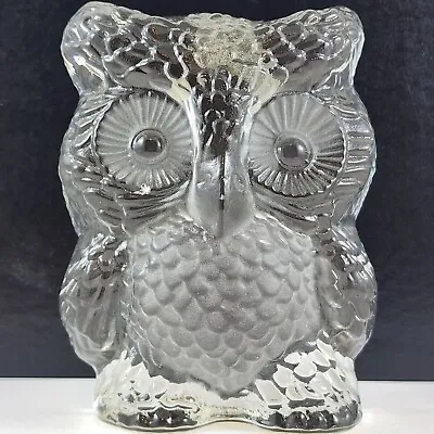 Viking Glass Owl Frosted Hand Cut Paperweight Clear Original Label Mid Century • $13.87