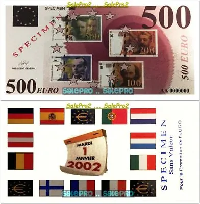 $9.95 • Buy EUROPEAN UNION 1st JANUARY 2002 RARE € 500 EURO ** SPECIMEN ** MINT NOTE UNC