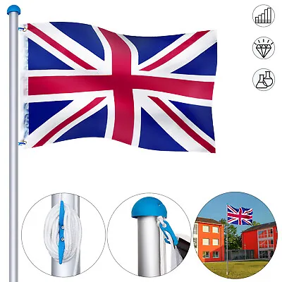 65M 21FT UK Flag Aluminium Flag Pole Set Telescopic Flagpole England Garden TOP • £36.99