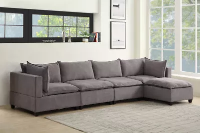 Modern L-shaped 157  Light Gray Fabric 5 Piece Modular Sectional Sofa Chaise • $1476.39