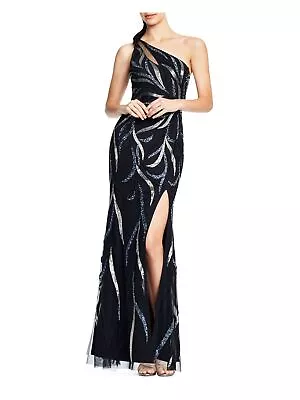 AIDAN MATTOX Womens Black Asymmetrical Neckline Full-Length Evening Dress 10 • $55.99