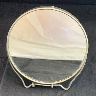 Vtg Travel Mirror Folding Compact Round 4.5” Metal Shaving Camping Military(?) • $35.99