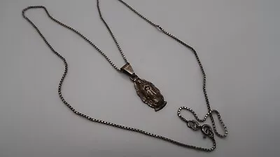 Vintage Virgin Mary Sterling Silver Necklace And Pendant 19.5  • $24