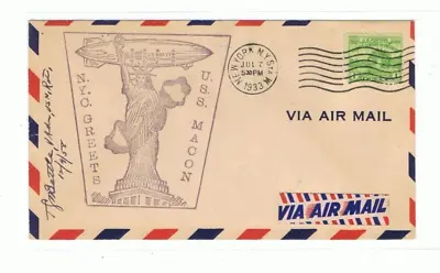 1933 USS Macon Zeppelin Flown Cover To New York Signed V Adm Thomas  Tex  Settle • $139.99