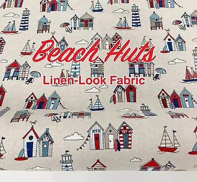 £5.85 • Buy Popart Beach Huts Linen Colour Linen-Look Cotton-Rich Curtain Craft Fabric