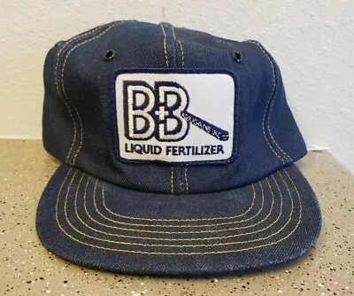 Vintage 70's 80's BB Fertilizer Big Patch Farm Denim Trucker Hat Made In USA • $19.99