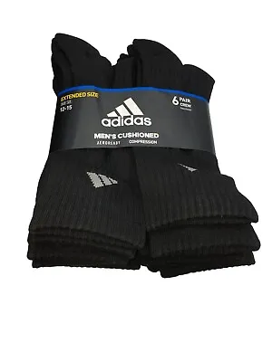 ADIDAS CREW Socks Black Athletic Semi-fitted Cushioned Men Size 12-15 - 6 Pair • $29.99