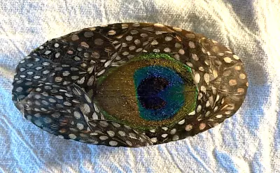 VINTAGE PEACOCK Feather Hair Barrette Clips Oval Accessory Beautiful! • $19.95