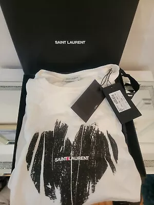 YSL Saint Laurent Logo Print Heart T Shirt Size S Fit S-M • £535.21