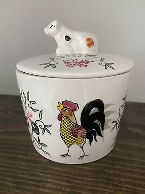 Vintage Ceramic Farmhouse Cow Rooster Dish W/lid Butter Dish  Japan • $15.99