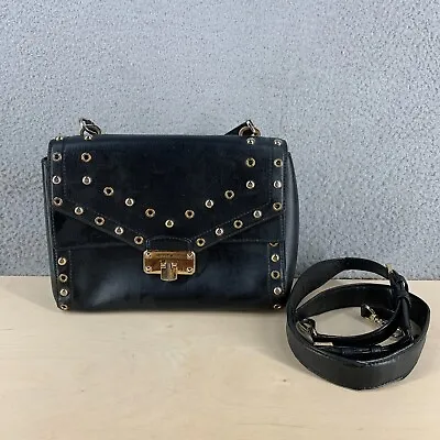 Michael Kors Kinsley Handbag Black Leather Gold Studs Satchel 2 In 1 Medium • $29.97