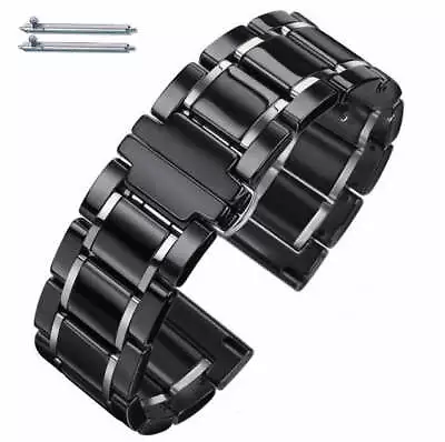 Black Elegant Ceramic Replacement Watch Band Butterfly Clasp Quick Release #8001 • $29.95
