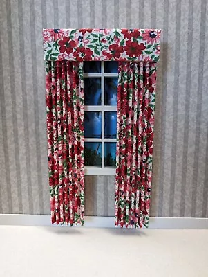 Flower Patch Red Print Dollhouse Curtains 1:12 Scale • $9.95