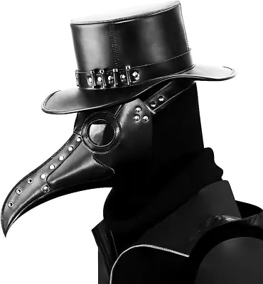 Black Leather Plague Doctor Mask Long Nose Bird Beak Plague Steampunk Halloween • $36.55