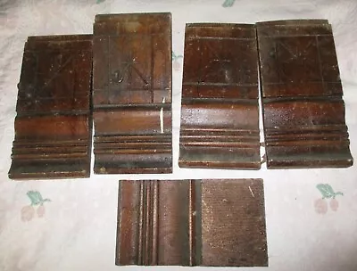 5 Antique VICTORIAN PLINTH BLOCK Architectural Molding Trim Ornate Carved 4Match • £95.55