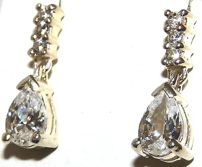 £10.95 • Buy SILVER DROP EARRINGS Simulated Diamond Pear Shape 925 Sterling Silver BRAND NEW